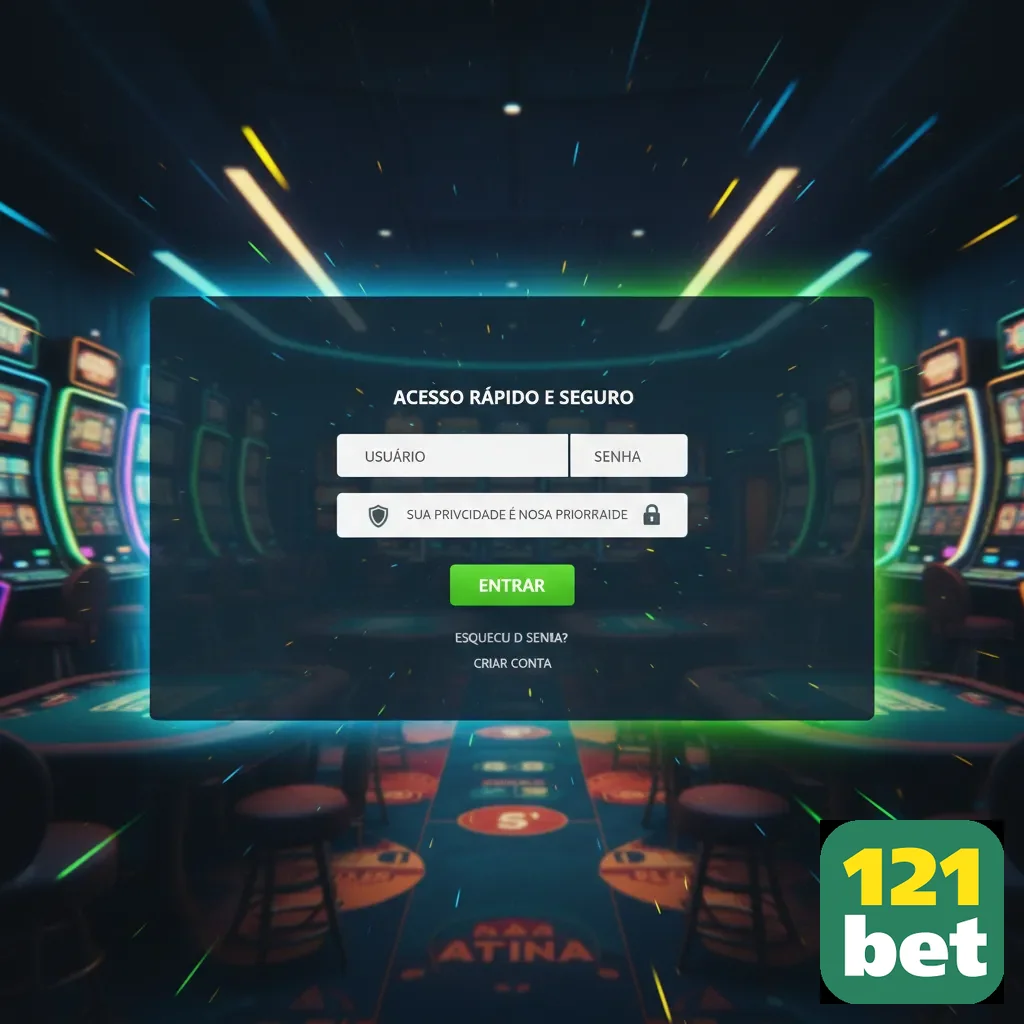 Tela de login da 121bet com acesso rápido para jogadores VIP.