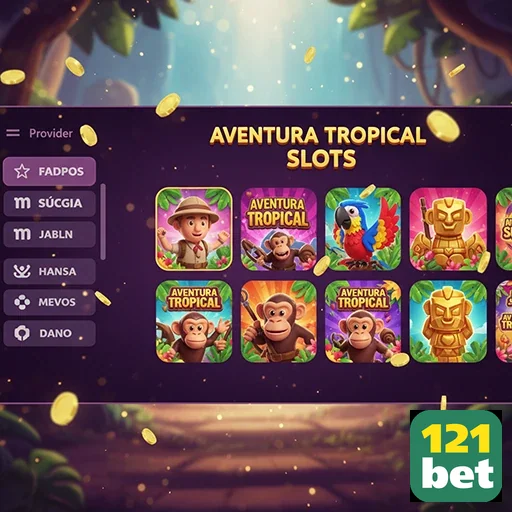 Interface da 121bet com slots da Aventura Tropical.