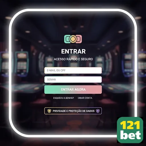 Tela de login da 121bet com design moderno e opções de acesso.