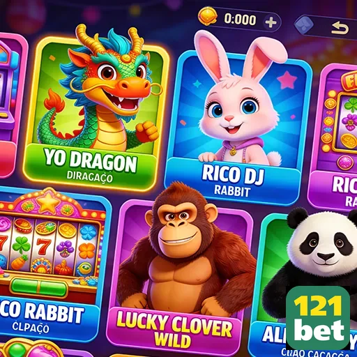 Slots vibrantes do 121bet, destacando jogos populares.