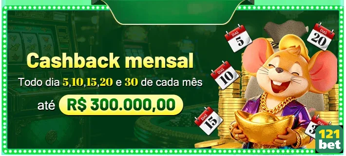 Imagem da promoção de cashback mensal da 121bet com rankings.