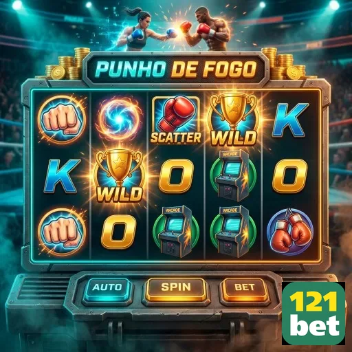 A 121bet exibe jogo de slot com tema de boxe e prêmios.