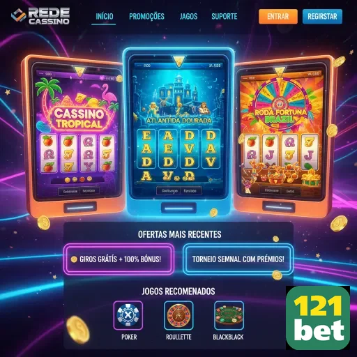 Tela de jogos do 121bet com caça-níqueis e atrações visuais.