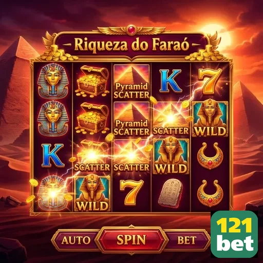 Slot 'Riqueza do Faraó' com símbolos e recursos 121bet.