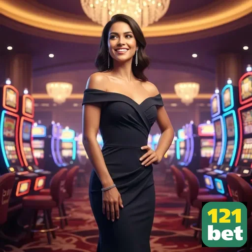 Jogadora em ambiente de cassino com slots na 121bet.