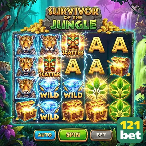Tela do slot 'Survivor of the Jungle' da 121bet em operação.