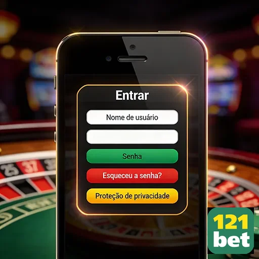 Tela de login da plataforma 121bet com serviços VIP destacados.